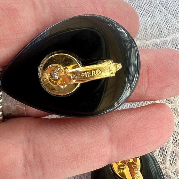 Vintage Napier Large Black Lucite Sculptured Teardrop Earrings - Picture 6 of 9